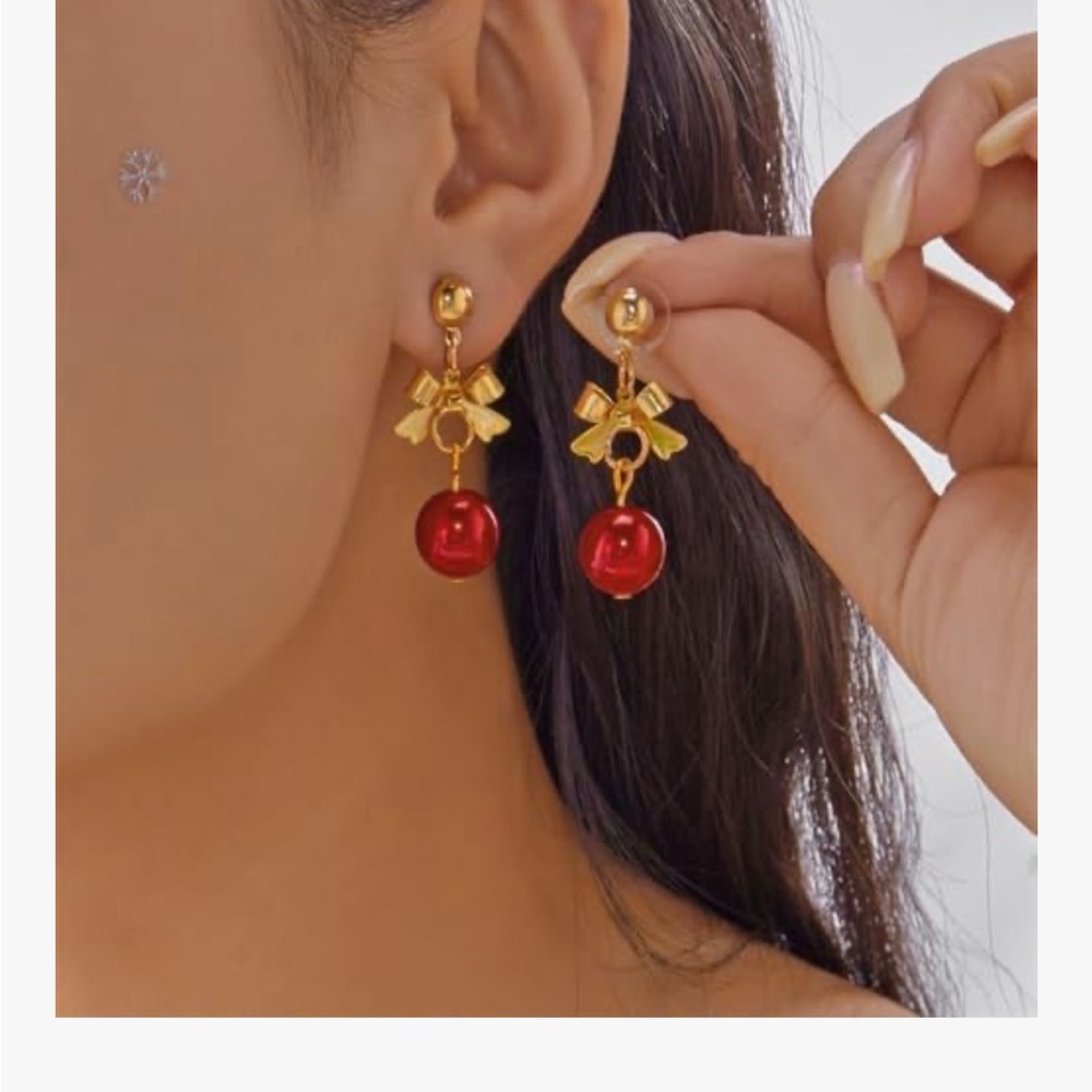 Elegant Gold and Red Drop Earrings